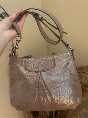 Coach Metallic Taupe Leather Shoulder Bag with Adjustable Strap